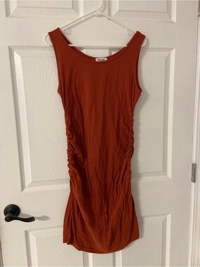 T39- GINKANA Terracotta Red Ruched Midi Tank Dress